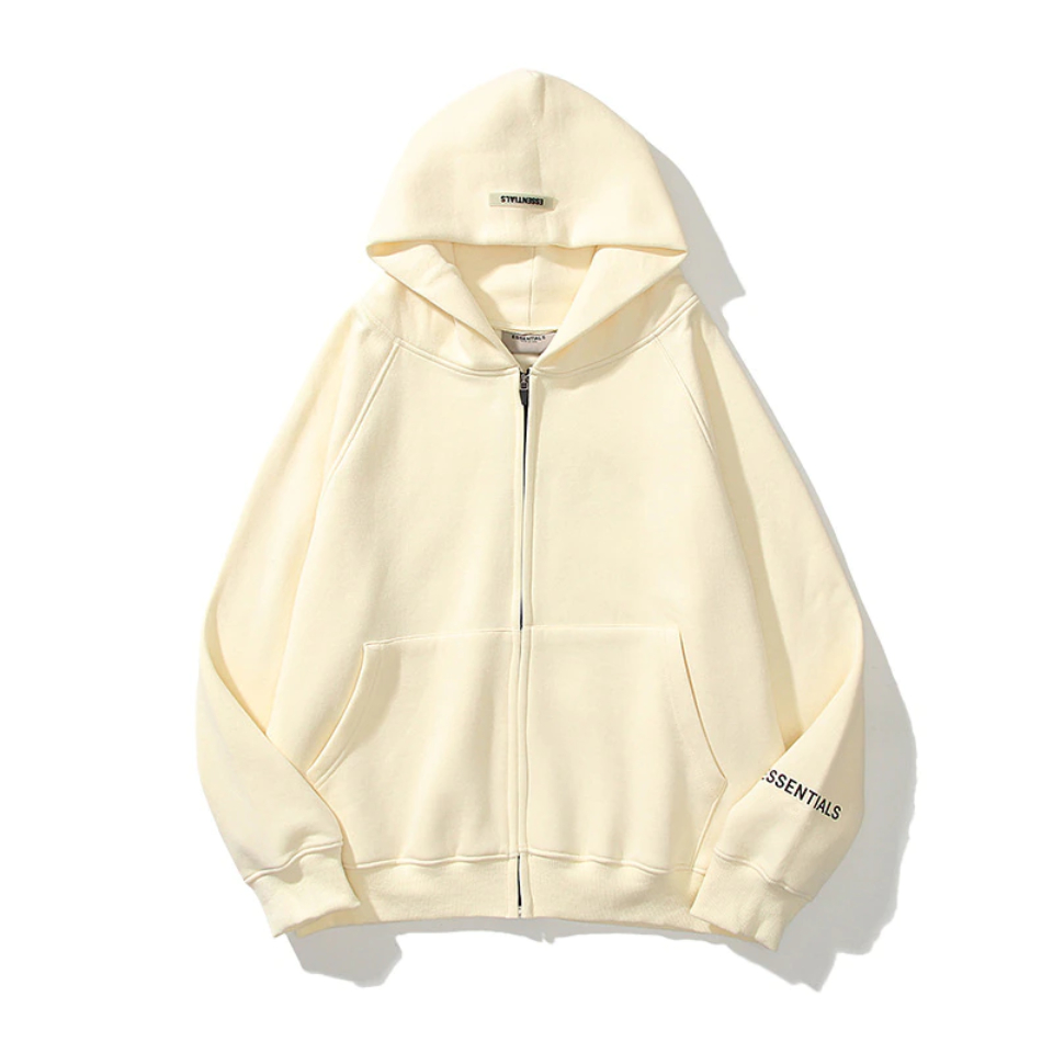 Essentials Zip-up Oversized Hoodie – Cream Essentials Zip-up Oversized Hoodie – Cream